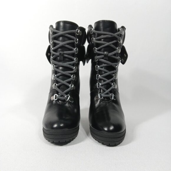 DKNY Black Moto Style Lace Up Logo High Heel Ankle Boots Womens Size 7.5 - Picture 4 of 14